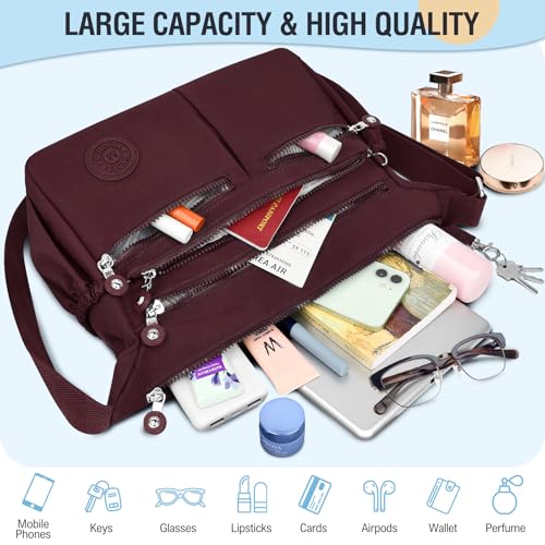 Image of Nylon Crossbody Bags for Women Waterproof Lightweight Large Travel Purses Multi-Pocket Pocketbooks Shoulder Bag