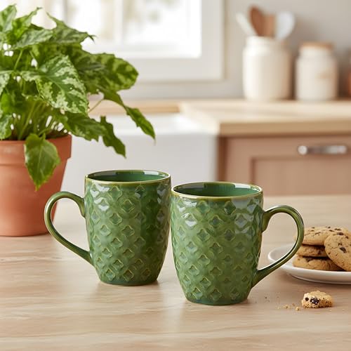 Image of CRAF10 Glaze Studio Ceramic Coffee /Tea Mugs - Set of 2, 330 ML Each, Elegant & Durable, Microwave & Dishwasher Safe, Jade