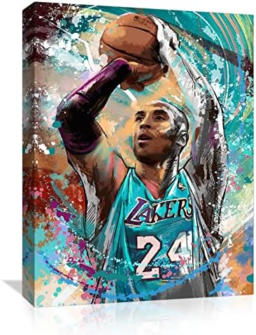 Kobe Bryant Poster Wall Art Teen Boy Room Decor Basketball Wall Decorations for Bedroom Office Living Room Modern Framed Canvas Paintings Artwork for Home Art Prints with Wood Fram Size 12x16 in