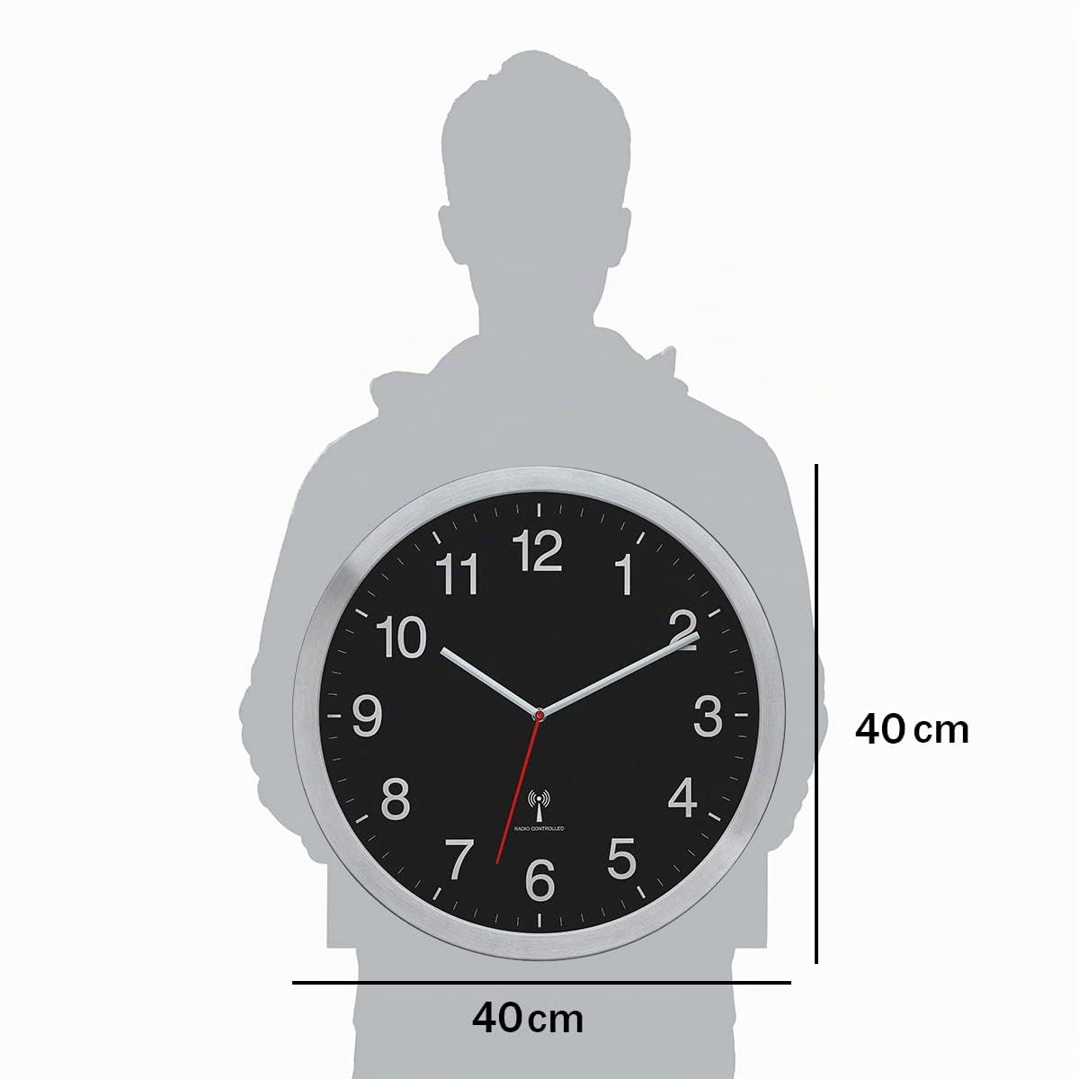 TFA Dostmann Wanduhr XL, 60.3545.01, analoge Funk Uhr, gut ablesbar, mit Sekundenzeiger, schwarz Silber, (L) 400 x (B) 50 x (H) 400 mm
