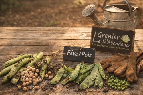 Lot de 450 grammes de graines à semer - Le Grenier d'Abondance - Semis du mois de Mars - Fève - Pois - 6 sachets individuels