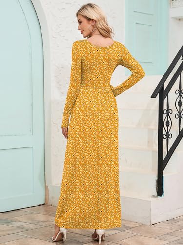 Image of DEARCASE Women's Maxi Dress Long Sleeve Crewneck Empire Waist Long Dresses