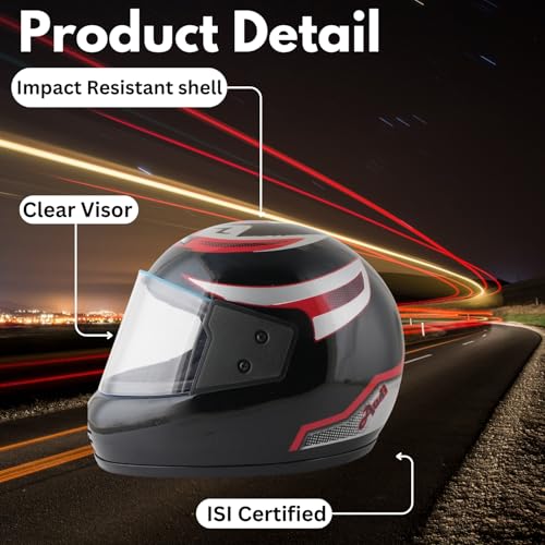 Image of Sage Square Audi Kimi Full Face Helmet | ISI Certified | Clear Visor | Comfort Inner Padding | Designed for Extra Comfort & Style (Black Glossy-Red Decal)