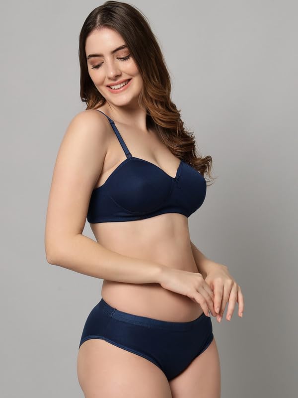 Image of Imsa Moda Women's Padded Wire-Free Bra & Panty Set - Soft Polycotton Lingerie (Pack of 1)