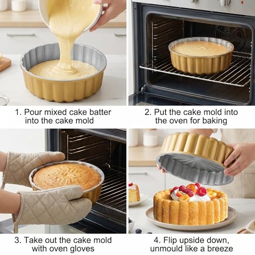 Image of Goaste 9.5 Inch Charlotte Cake Pan, Reusable Fluted Mold, Nonstick Aluminium With Flower Shape for Cheese, Chocolate, Strawberry Shortcake, Brownie Tart Pie