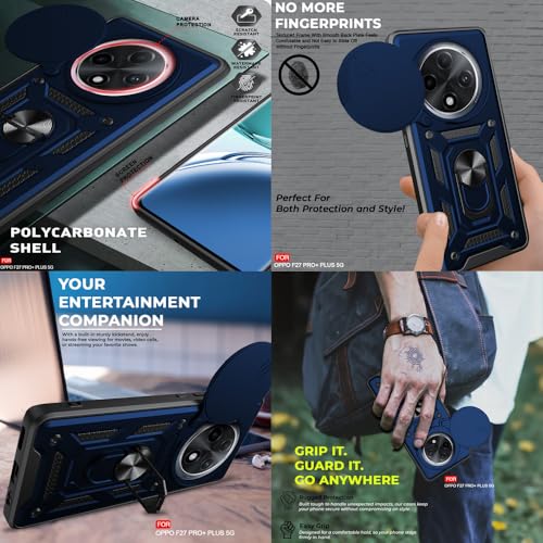 Image of AESTMO Tough Armor Oppo F27 Pro Plus 5G Bumper Back Case Cover | Ring Holder & Sliding Camera Shield Cover | 360 Degree Protection Back Case Cover for Oppo F27 Pro Plus 5G (Blue)