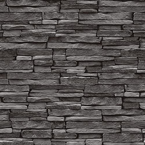 Image of Thornton Wallpaper 3D Slate Brick Effect Black Charcoal Modern