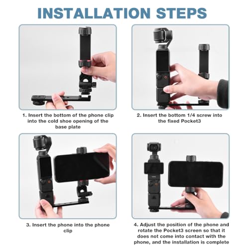 Image of ZORBES Compatible with Pocket 3, Action Camera Attachment Phone Bracket Phone Mount with Cold Shoe Mount, Flexible Angle Adjustment, 1 /4'' Screw Tripod or Selfie Stick Compatible