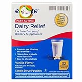 Equate Fast Acting Dairy Relief Lactase Enzyme Dietary Supplement Vanilla Flavor chewables Tablets 32 Count (Pack of 1) + CreativeAndBundle Sticker