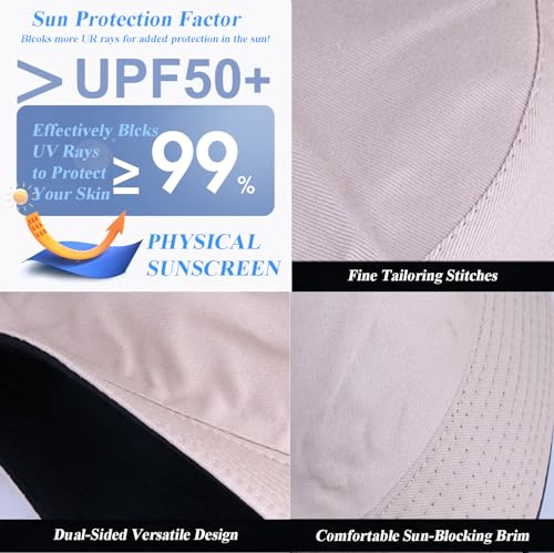 Image of Gelante Reversible Bucket Hat for Men and Women - Cotton, Outdoor Sun Protection Bucket Hats.