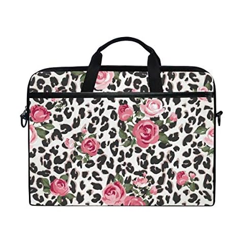 ALAZA Pink Rose Flower Leopard Print Laptop Case Bag Sleeve Portable Crossbody Messenger Briefcase Convertible w/Strap Pocket for MacBook Air Pro Surface Dell ASUS hp Lenovo 14-15.4 inch Cover