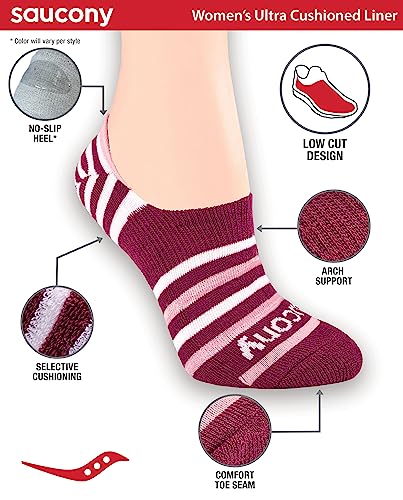 Image of Saucony Women's No Show Cushioned Invisible Liner Socks (8, 16 Pairs)