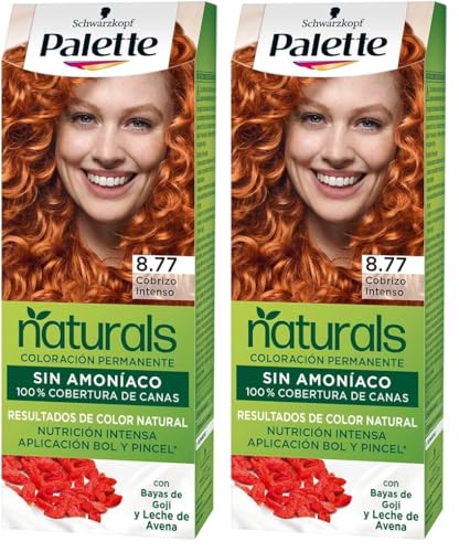 Schwarzkopf Palette Naturals Color Creme - Tono 8.77 cabello Cobrizo Intenso - Coloración Permanente – Óptima cobertura de canas – Colores naturales (Paquete de 2)