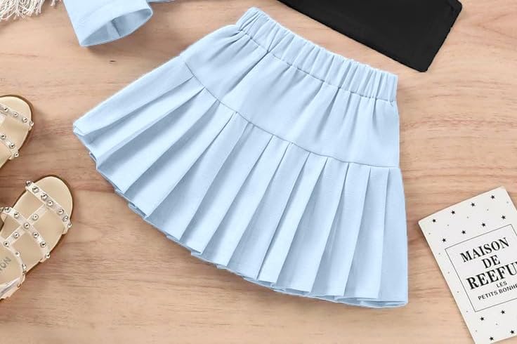 Image of Three Piece Co ord Set Dress for Girls| Jacket Top and Skirt Open Front Suits Set| Girls Clothing Set