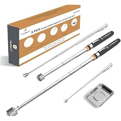 Mulwark 5pcs Telescoping Magnetic Pickup Tool with Strong Pull Force 15LB, 10LB, 3LB, 1.5LB Extendable Magnet Pick-Up Tool with Rust-Proof Magnetic Tray for Mechanics, Automotive, DIY