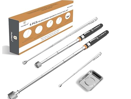 Mulwark 5pcs Telescoping Magnetic Pickup Tool with Strong Pull Force 15LB, 10LB, 3LB, 1.5LB Extendable Magnet Pick-Up Tool with Rust-Proof Magnetic Tray for Mechanics, Automotive, DIY