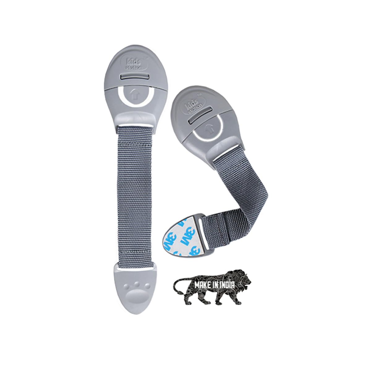 Kids Station Made in India Furniture Safety Locks for Kids, Child Safety Locks for Drawer, Cabinet, Cupboard, Baby Proofing Product, Strong Adhesive Safety Lock (Grey, Pack of 2)