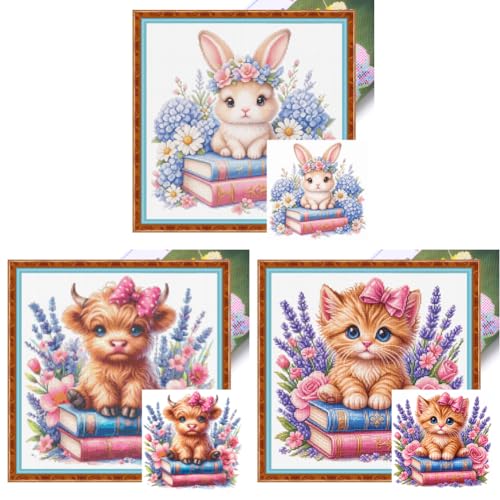 Kit de punto de cruz 14 ct con patrones de flores y bordado para principiantes de arte
