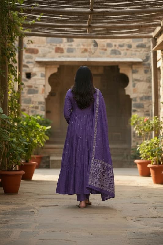 Image of Women's Elegant Embroidered Anarkali Set with Coordinated Bottom and Dupatta | Flared Traditional Ethnic Wear for Festive Celebrations, Wedding Functions and Party Occasions
