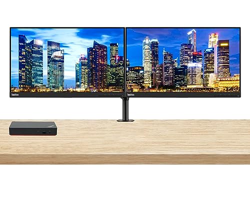 Image of Lenovo ThinkVision T22i 22-inch 1920 x 1080 LED FHD Widescreen LCD Monitor, 2-Pack Bundle with HDMI, VGA, DisplayPort, Desk Mount Dual Monitor Stand, and USB-C Multiport Dock
