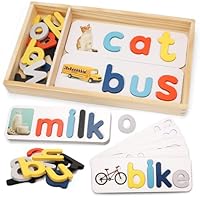 Montessori Wooden Alphabet Spelling Puzzle Toy - Educational Preschool Learning Game for Kids to Learn Letters, Words & Spelling with Colorful Letters and Picture Cards