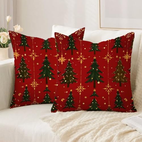 Housse de coussin Noël 60x60cm imperméable rouge en lin avec zip invisible - 3