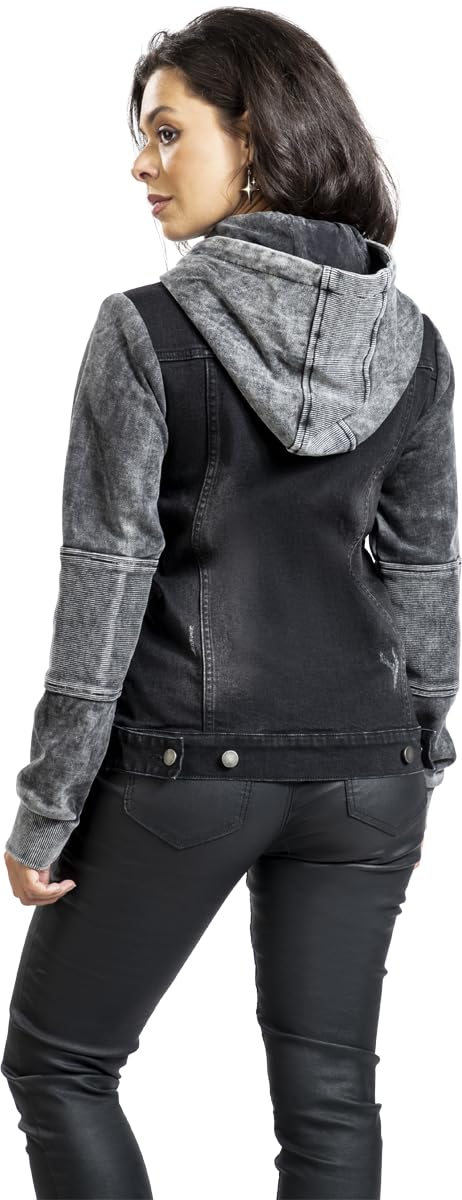 Black Premium by EMP Donna Felpa con cappuccio nera/grigia con bottoni sul davanti