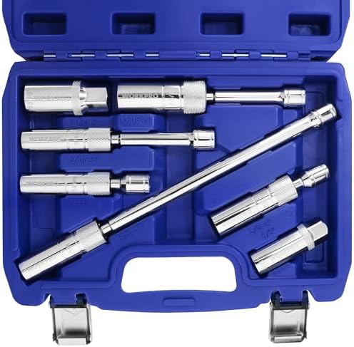 WORKPRO 7 PCS Magnetic Swivel Spark Plug Socket Set, Includes 9/16-inch, 5/8-inch, 13/16-inch, 14MM Thin Wall Sockets with 4, 6, 11-inch Extensions, 3/8