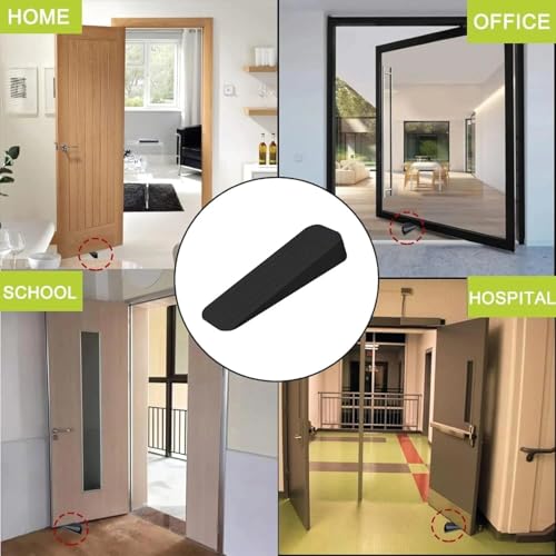 Image of Rubber Door Stopper Wedge, Heavy Duty Anti-Slip Door Holder & Blocker with Strong Grip for Tiles, Marble, Wood, Carpet & Cement Floors | Home, Office, School & Warehouse Use (Black, Pack of 2)