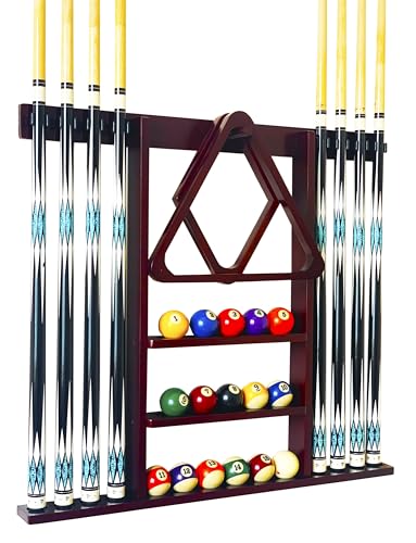 GACCO BILLIARDS Wall Mount Pool Cue Stick Holder Hold 8 Cues Pool Stick Holder Billiard Cue Rack For Pool Table Accessories. Pool Table Stick Holder Made Of 100% Solid Wood (Mahogany)