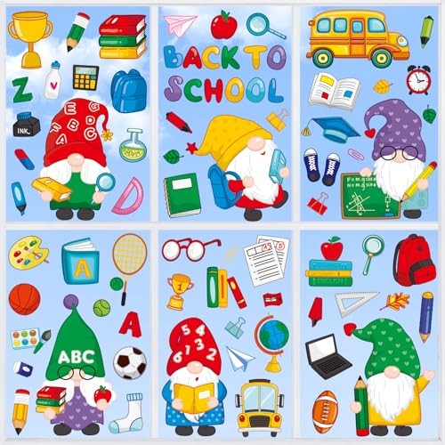 Auzesto 100 Pieces Double-Sided Back to School Gnome Theme Window Clings - Classroom Stickers and Decals for Glass Summer Decor