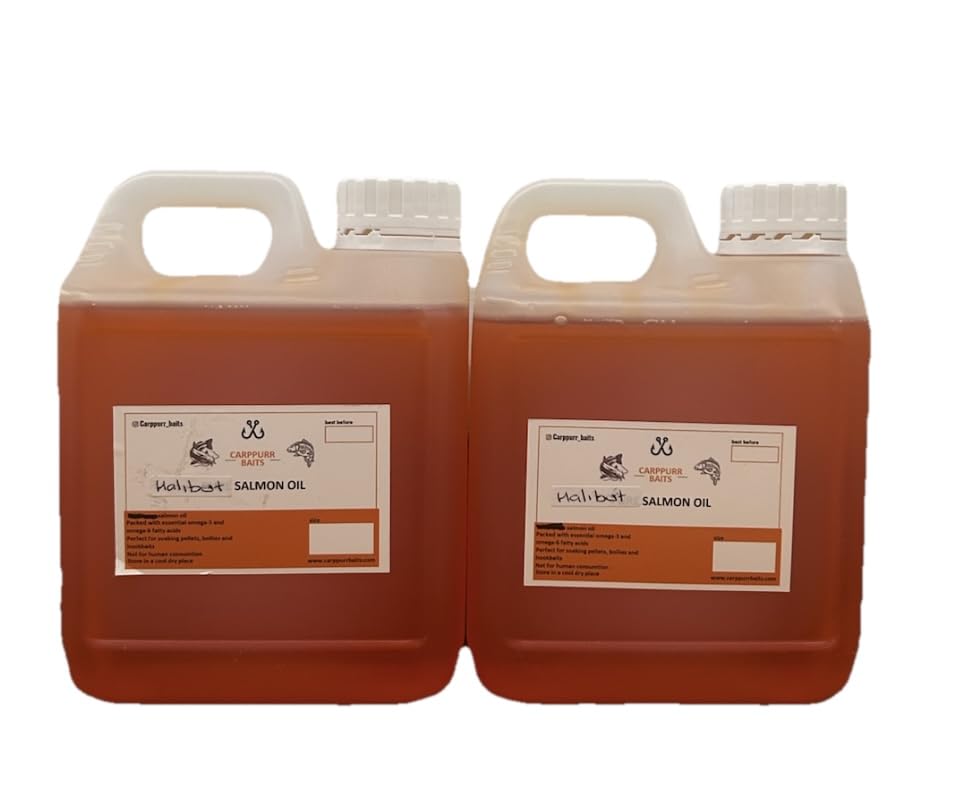 Carppurr baits 500ml-1L-2L-5L - Halibut Flavoured Salmon Oil – High Attraction Fishing Oil for Carp, Catfish & Coarse Fishing – Liquid Bait & Pellet Booster (2 litre)
