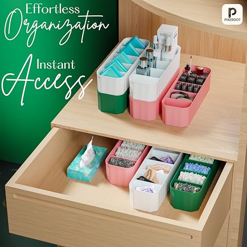 Image of PIXERDOT Pack of 4 - GREEN | Socks & Cloths Organizer For Wardrobe and Drawer, Innerwear, Undergarments, Bra, Panty, Hankerchief and Hosiery Organiser for Wardrobes, Drawers and Cupboards