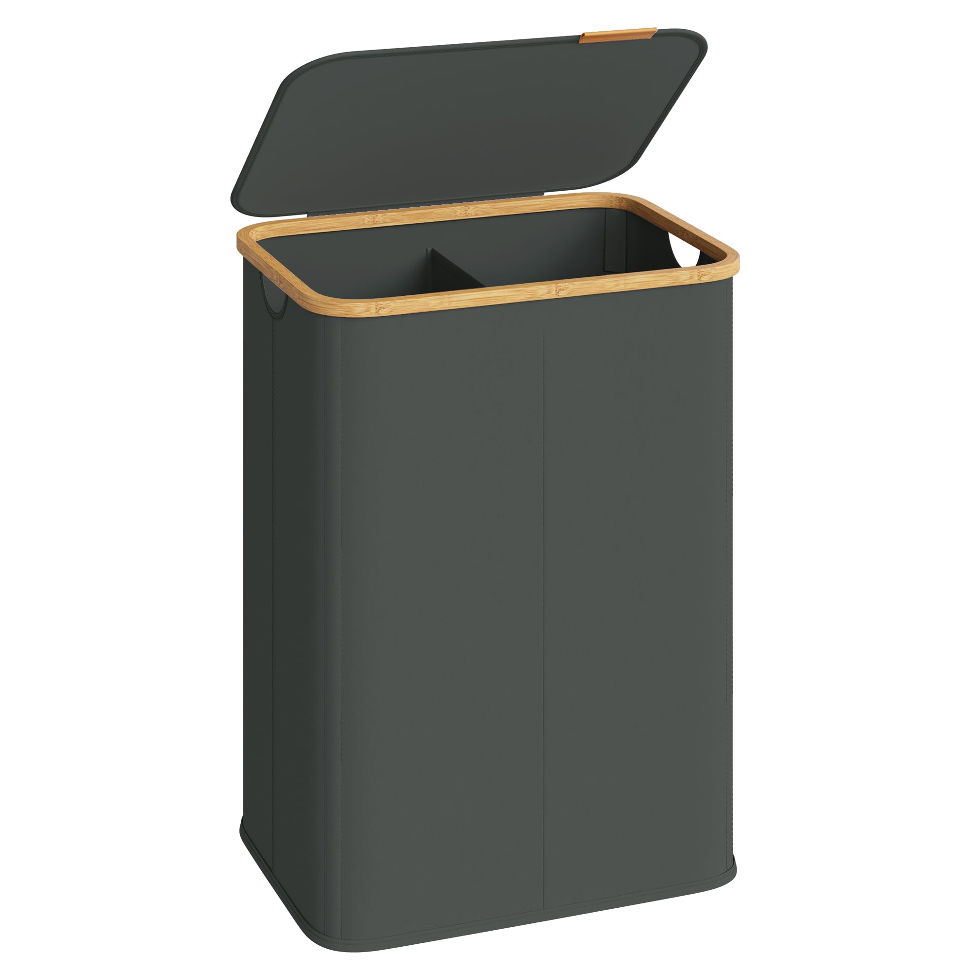 SONGMICS Cesto de Ropa con Tapa, Recogedor de Colada Estrecho, Tejido de Oxford, Plegable, Marco de Bambú, Lavadero, Dormitorio y Salón, 70 L, 42 x 22,5 x 70,5 cm, Gris Pizarra LCB517GN01 — view 8