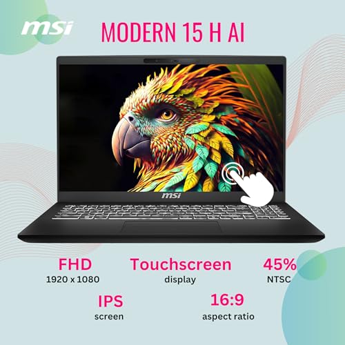 Image of msi Modern 15H AI Ready Business Laptop, 15.6 inch FHD Touchscreen Laptop, Intel Core Ultra 9 185H(>i9-13900H, 5.1 GHz), NPU, Backlit Keyboard, Wi-Fi 6E, Windows 11 Pro, Black(64GB DDR5 RAM | 1TB SSD)
