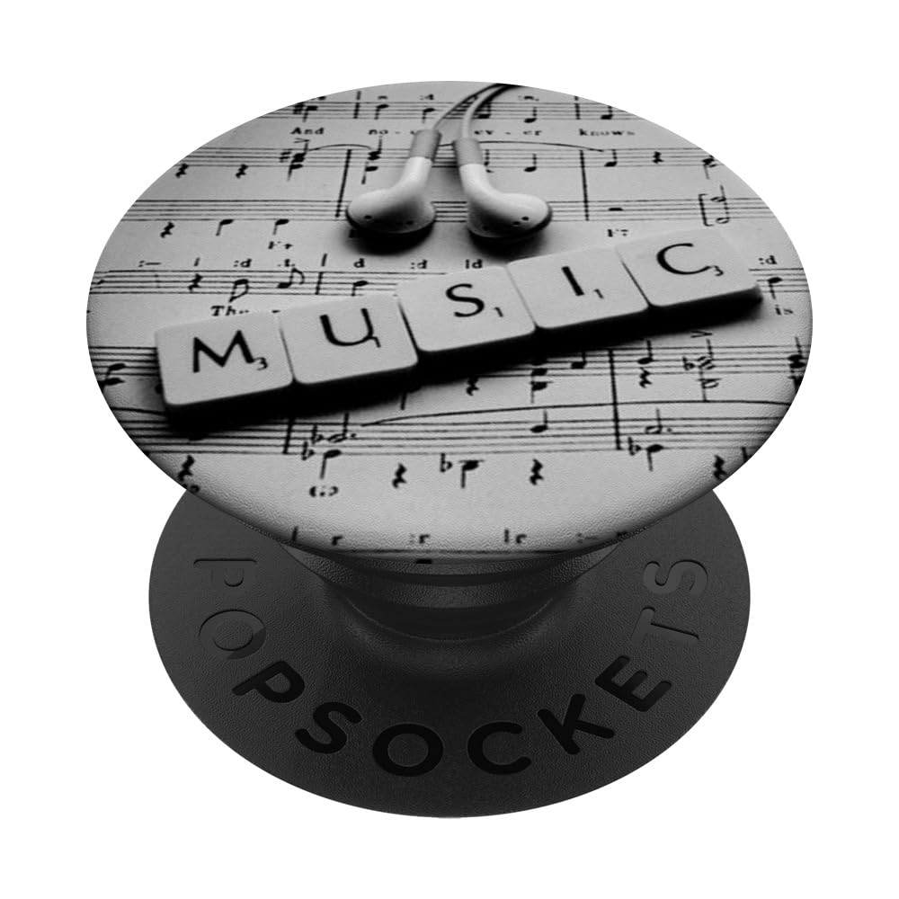 Funny Music Socket With Notes and Headphones for Music Lover PopSockets PopGrip: Swappable Grip for Phones & Tablets PopSockets Adhesive PopGrip