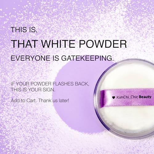 Image of KimChiChic Beauty That WhitePowder Set and Bake Mattifying Setting Powder for Makeup, Extra Fluffy Loose Face Powder Poof, Soft Natural Face Makeup Helps Minimize the Appearance of Fine Lines, White