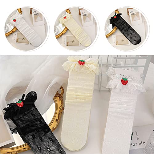 Kids Girls Floral Lace Knee High Socks Ruffle Strawberry Stockings4