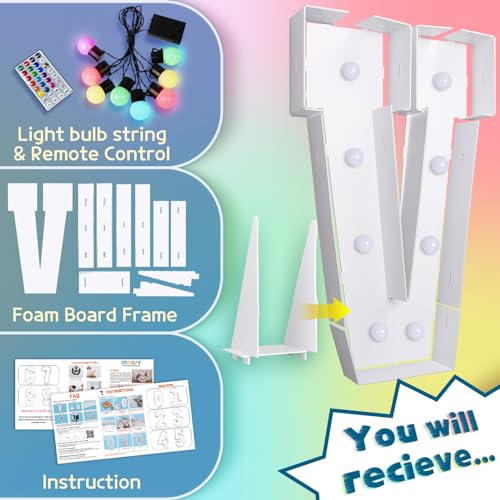 Image of Imprsv Colorful 3FT Marquee Letters V, 18 Colors Large Light up Letters | RGB with Remote, Birthday Party Decorations Anniversary Wedding Decorations Assembly Required 21 Pcs Accessory Set