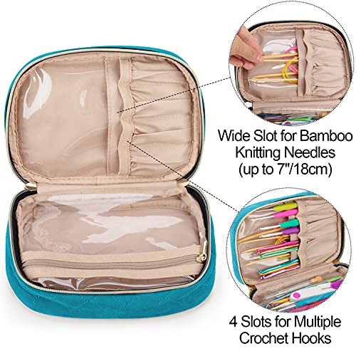 Yarwo Crochet Hook Case, Travel Organiser Bag for Crochet Hooks Aluminum Crochet Hooks, and Crochet Supplies, Teal - Image 2