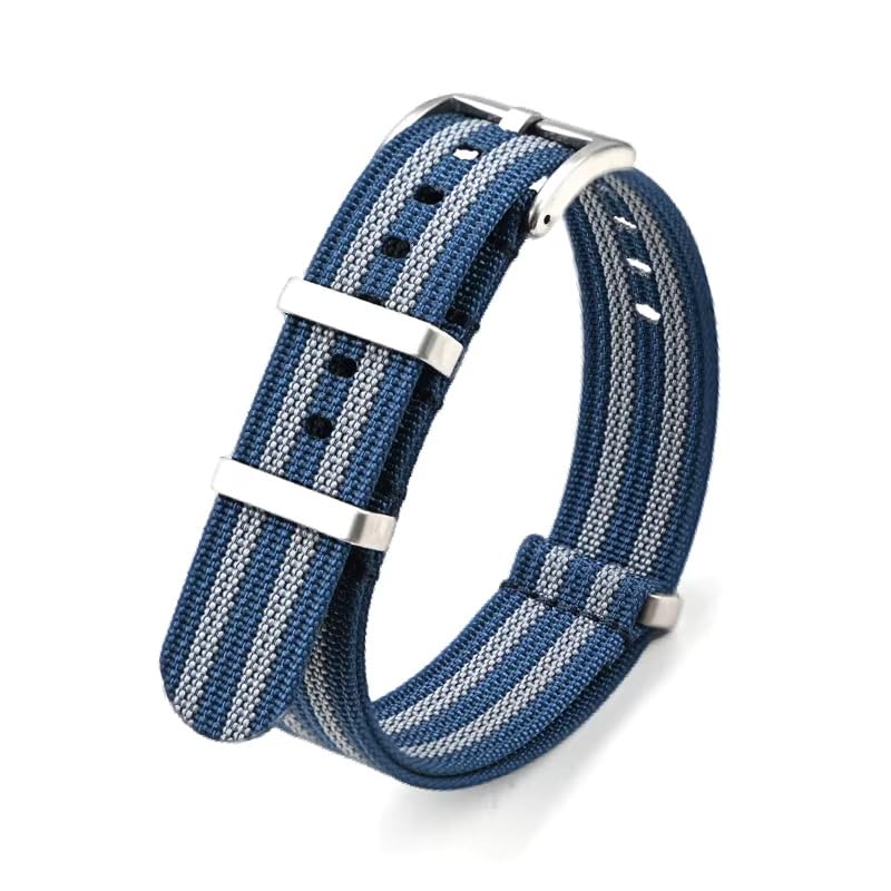 NYLON NATO WATCH STRAP/BAND/BELT with STEEL BUCKLE (CHOOSE COLOUR - BLACK, BROWN, GREEN, BLUE), (CHOOSE SIZE - 18MM, 20MM, 22MM, 24MM)