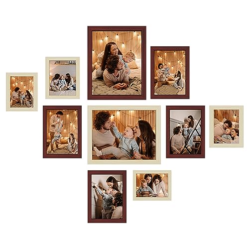 Image of Art Street Large Collage Wall Photo Frame Individual Picture Frame Set For Living Room, Decorative Wall Hanging Home Decor - Set Of 10 (4x6, 5x7, 6x8, 8x10 Inch, Brown-Beige)