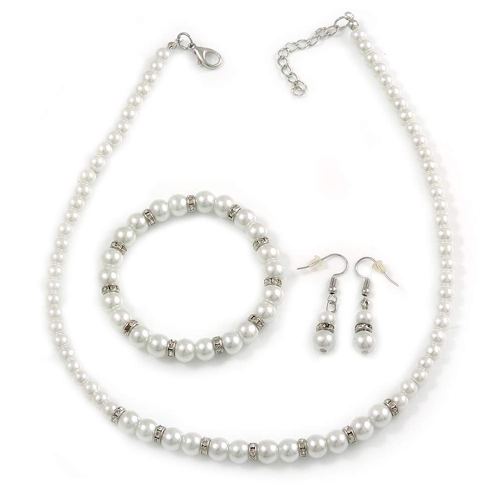 Set di collana con perle di vetro e perle finte, braccialetto