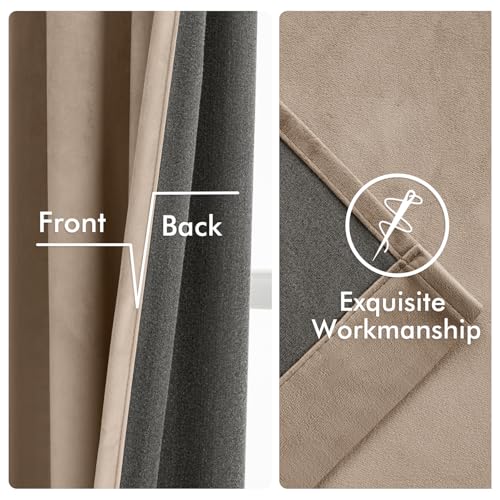 Image of MIULEE Velvet Curtains 50W x 108L 2 Panels Camel Beige Blackout Curtains | Luxury velvet fabric, pinch pleat design, back tab hooks, thermal insulated, blackout light blocking, for living room bedroom