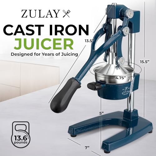 Image of Zulay Kitchen Cast Iron Juicer - Easy-to-Clean Heavy-Duty Manual Juicer, Professional Citrus Juicer - Stainless Steel Lemon Squeezer - Manual Citrus Press & Orange Squeezer - Orange Juicer - Navy