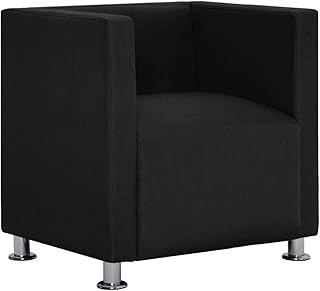 vidaXL Sillón Forma Cubo Cuadrado Tapizado Poliéster Diseño Moderno Elegante Butaca Vintage Estilo Le Corbusier Estructura Madera Patas Cromadas Negro