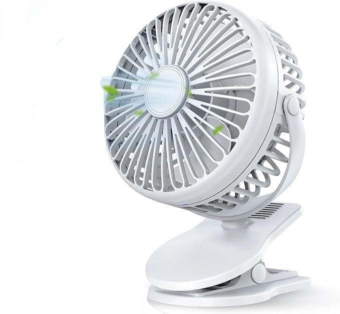 efluky 4000mAh Rechargeable Clip Desk Mini Fan, Portable Table Fan, USB Rechargeable Clooing Fan for Men & Women, USB Battery Powered Quiet Personal Fan,5 Speed for Home Office Travel (White)