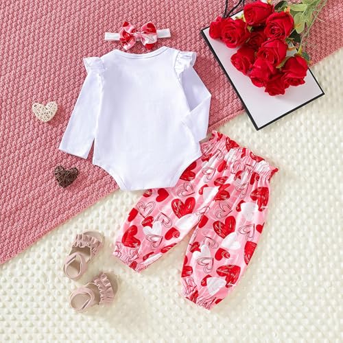 Newborn Infant Baby Girl My First Valentines Day Outfit long Sleeve Onesie Romper love Heart Print Pants And Headband3