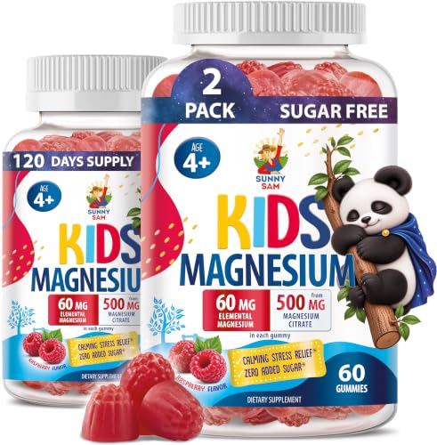 Sugar-Free Magnesium Gummies for Kids & Teens - 500mg Calm Magnesium Citrate Gummies - Kids Magnesium Gummy - Chewable Magnesium Gummy Supplement for Sleep, Mood & Muscle Support - 2Pack