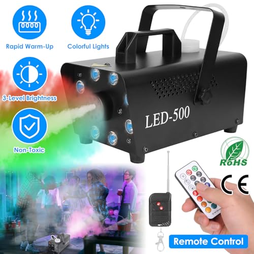 Máquina de humo 500W con LEDs y control remoto miniatura 5